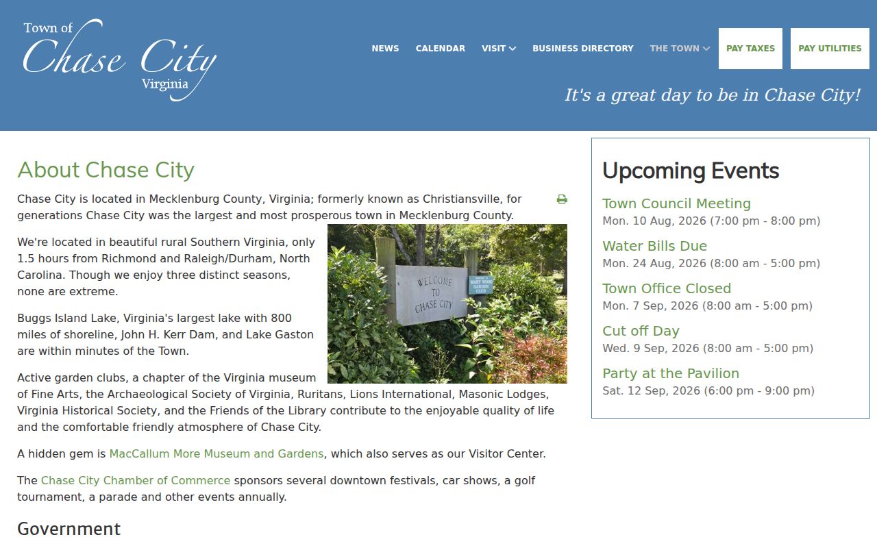 Official Chase City town contacts and FOIA information