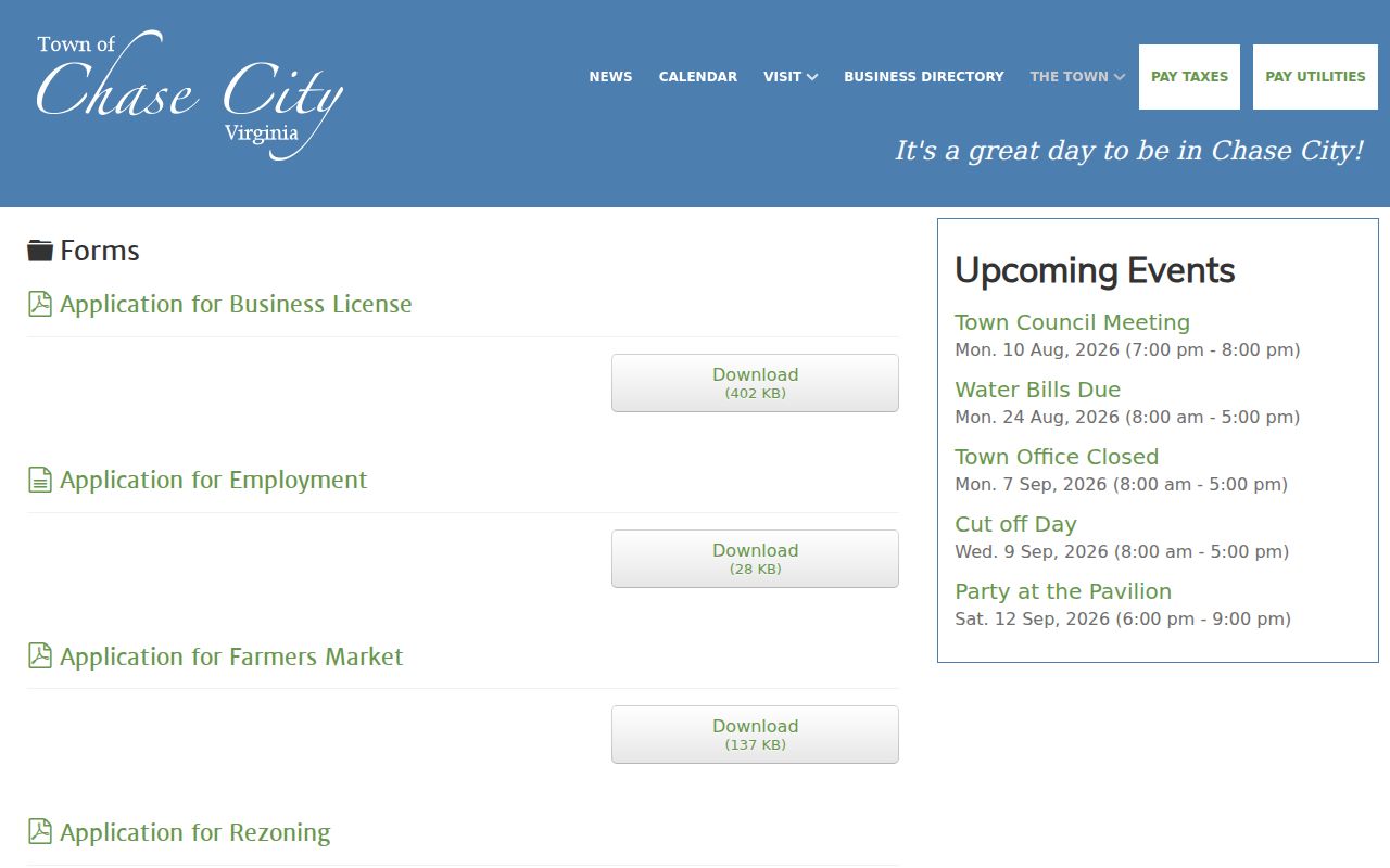 Official Chase City downloads and records page