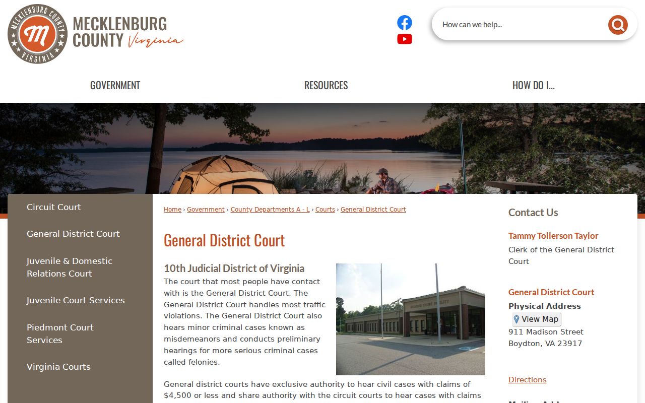 Official Mecklenburg General District Court calendar for Clarksville cases