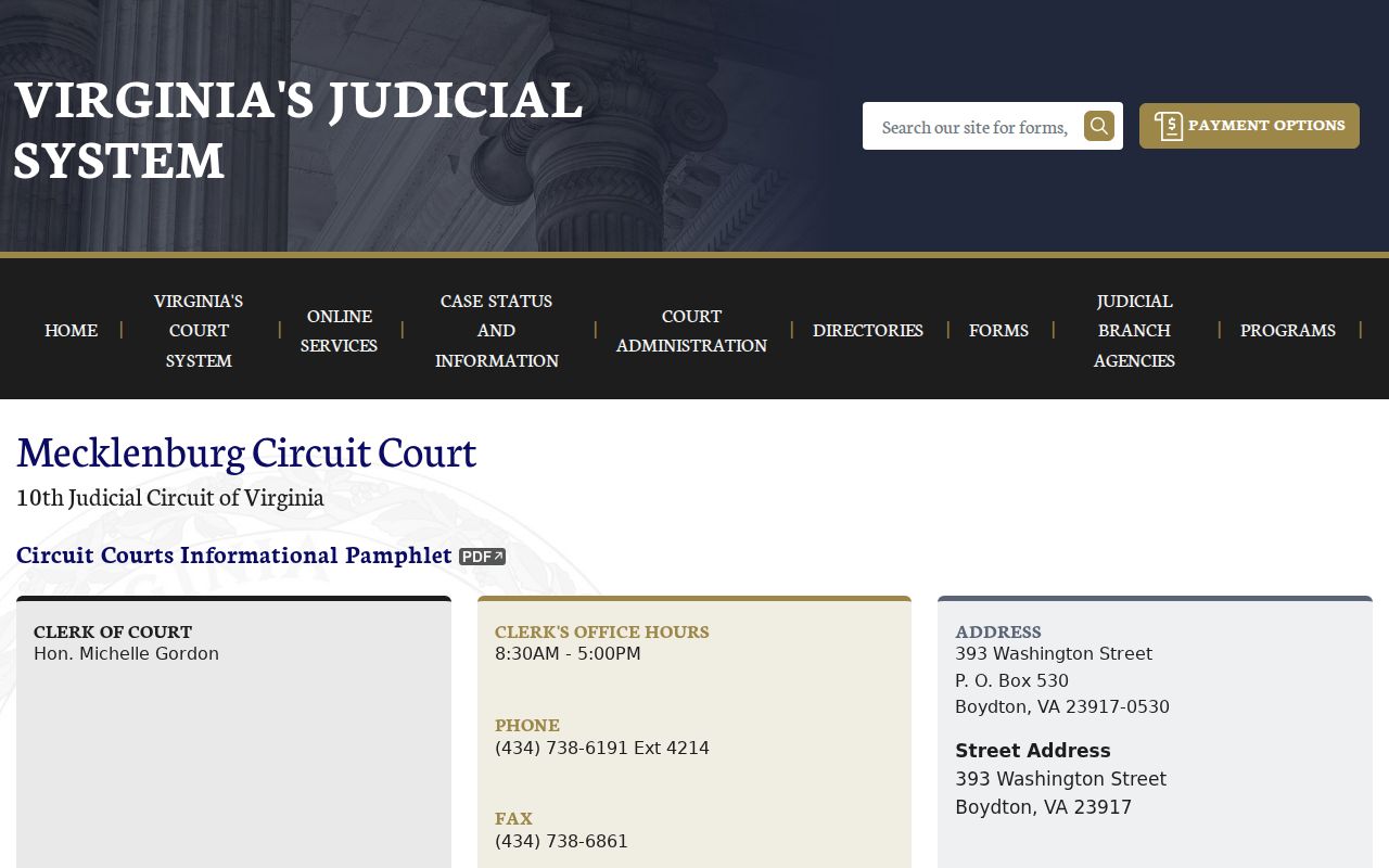 Mecklenburg County Circuit Court criminal case records page