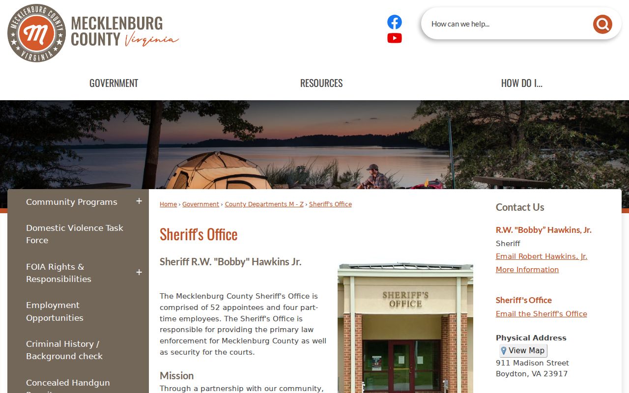 Mecklenburg County sheriff criminal records contact page